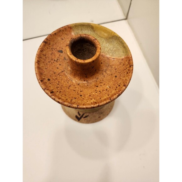 Handmade Ceramic Candle Holder Pottery Signed Artisan Rustic Design Vintage - Picture 2 of 14